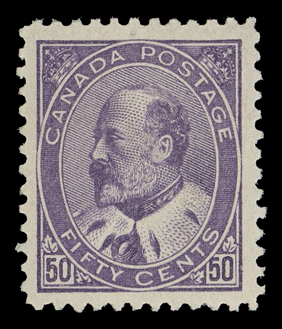 CANADA -  7 KING EDWARD VII  95i,A lovely mint single, well centered within large margins, rich colour on fresh paper, full original gum, VF LH