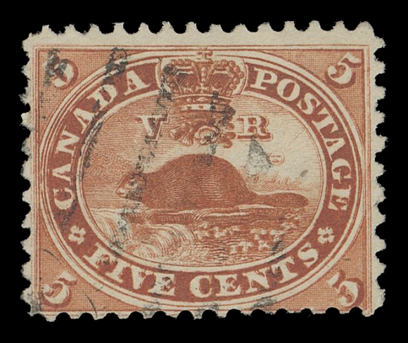 CANADA -  3 CENTS  15v,A fresh used example with unobtrusive grid cancellation, displaying the Major Re-entry (Position 28; State 10), the strong doubling features noticeably accentuated by its bold colour, superior overall freshness on bright white paper; a wonderful stamp, Fine+