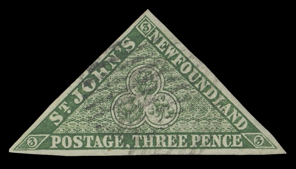 NEWFOUNDLAND -  1 PENCE  3,A choice, full margined used example, characteristic colour, impression and paper associated with the 1857 Issue, brilliant fresh colour, light cancellation, VF