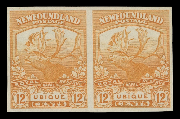 NEWFOUNDLAND -  4 1897-1947 ISSUES  115a-126a,A choice, complete set of twelve well margined imperforate pairs, 4c with couple usual light wrinkles and 24c with light crease, overall a lovely set of these sought-after imperforates, VF