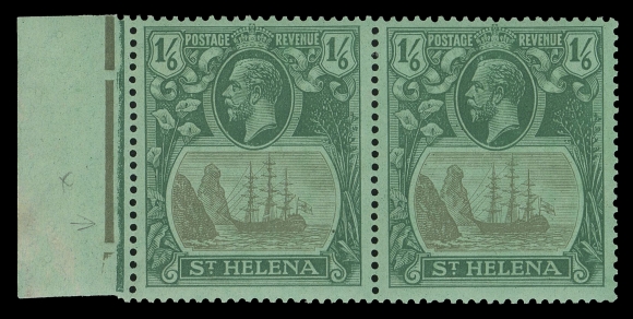 ST. HELENA  88 variety,Choice mint left margin pair, left stamp shows "Broken Mainmast" variety, full original gum, VF VLH (SG 107a £475)