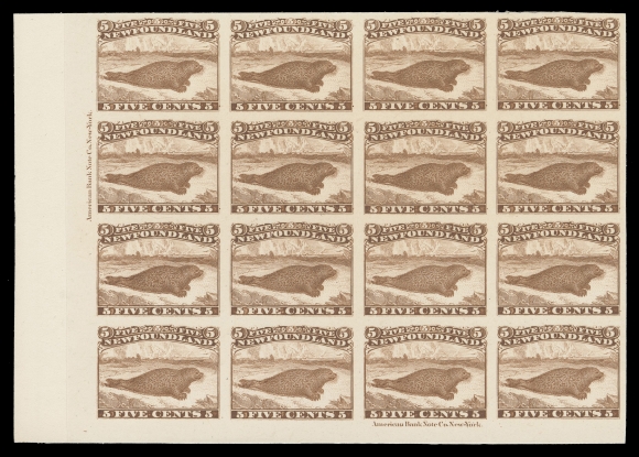 NEWFOUNDLAND -  2 CENTS  25Piii,An appealing plate proof block of sixteen in the issued colour on card mounted india paper, from the lower left corner displaying two ABNC imprints, VF and choice
