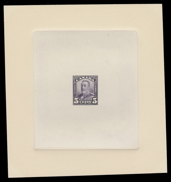 CANADA -  8 KING GEORGE V  153,Large Die Proof in deep violet, issued colour, on india paper 76 x 85mm die sunk on larger card 116 x 124mm; the unhardened die without die number; a superb proof; less than a dozen exist, XF