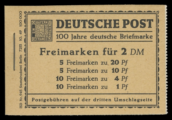 GERMANY-BERLIN  MH1,Complete booklet with all six panes fresh mint NH, interleaves  and covers in pristine condition, XF NH (Michel MH1 € 700)