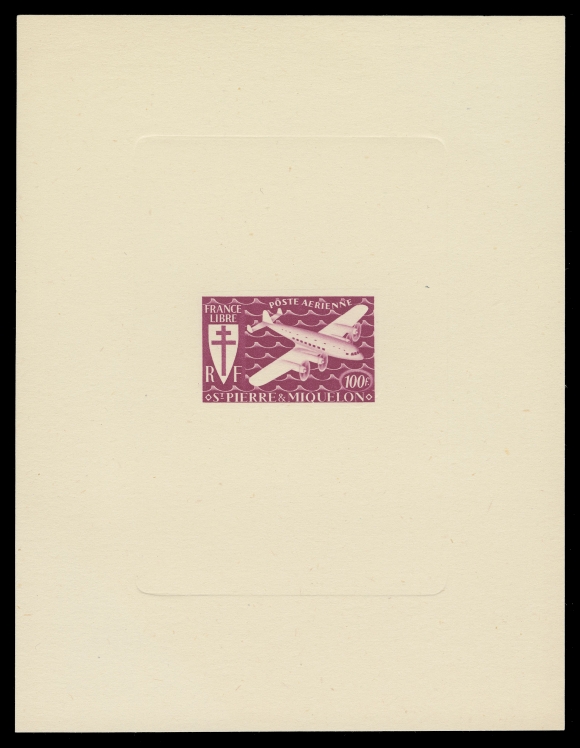 SPM - GENERAL ISSUES  C1-C7,A complete set of seven Large Die Proofs in issued colours, sunk on large cards approx. 122 x 158mm, VF (Yvert PA4-PA10 proofs; Maury PA4-10 proofs)