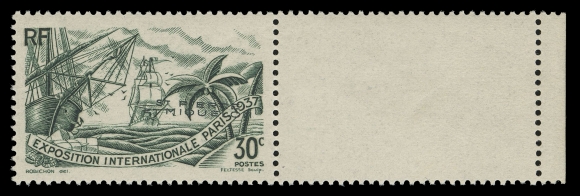SPM - GENERAL ISSUES  166 variety,Fresh mint single with imprint shifted vertically (11mm down), sheet margin at right, striking; backstamped R. Calves, VF NH (Yvert 161a €250; Maury 169a)
