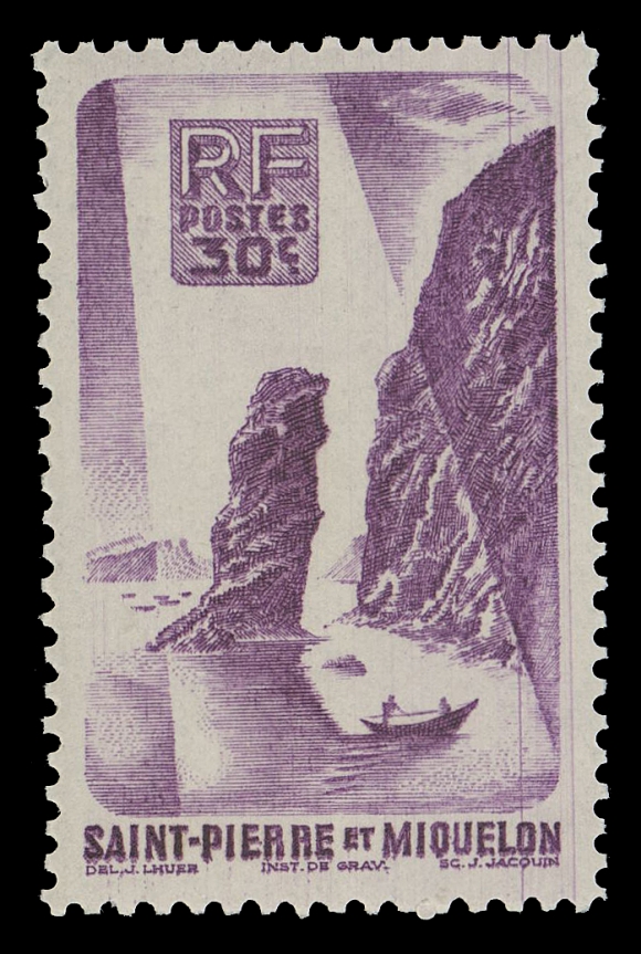 SPM - GENERAL ISSUES  325,Fresh mint single in unissued dark purple colour, scarce as only one sheet of 25 printed, VF NH; 2010 Drouot cert. (Yvert 326A variety; Maury 335A €850)