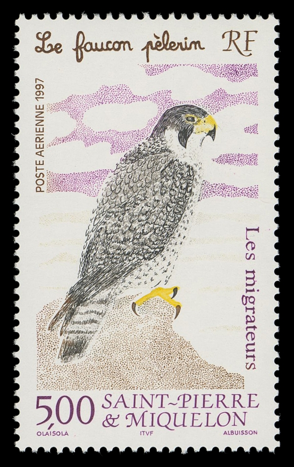 SPM - GENERAL ISSUES  C73 variety,Mint single of the Recalled First Printing - the unissued stamp with missing bright yellow background colour along with noticeably lighter shading, VF NH; with normal stamp for comparison (Yvert PA76 variety; Maury €875)