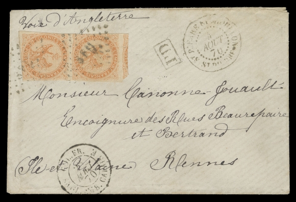 FRENCH COLONIES USED IN SPM  1870 (August 4) Small envelope endorsed "Voie d