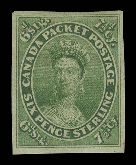 CANADA -  2 PENCE  9,An exceptional mint example of this sought-after classic stamp, displaying equally superb colour and bright impression on fresh paper, hint of disturbance at top from previous hinging but otherwise full original gum superior to most examples we have handled in the past. A wonderful stamp perfect for a serious collection, XF OGExpertization: 2018 Greene Foundation certificateProvenance: Maurice Burrus, Robson Lowe Ltd., April 1963; Lot 110