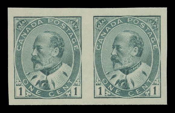 CANADA -  7 KING EDWARD VII  89a,A superb imperforate pair, ungummed as issued, in exceptional quality and surrounded by four large margins on pristine paper, as nice as they come, XF