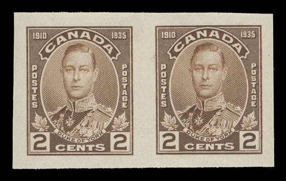 CANADA -  8 KING GEORGE V  211a-216a,The complete set of six mint imperforate pairs in horizontal format, the three and ten cent pairs with lower right corner margin, all with noticeably large margins, bright colours and full original gum; a superior set, XF NH