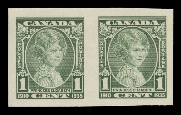 CANADA -  8 KING GEORGE V  211a-216a,The complete set of six mint imperforate pairs in horizontal format, the three and ten cent pairs with lower right corner margin, all with noticeably large margins, bright colours and full original gum; a superior set, XF NH
