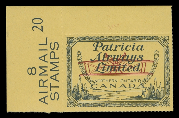 CANADA - 13 SEMI-OFFICIAL AIRMAILS  CL43a,A superb corner margin mint example of the striking INVERTED AIRPLANE ERROR, Series number "20" imprint at top, full  immaculate gum. An appealing example of this very scarce error,  VF+ NH