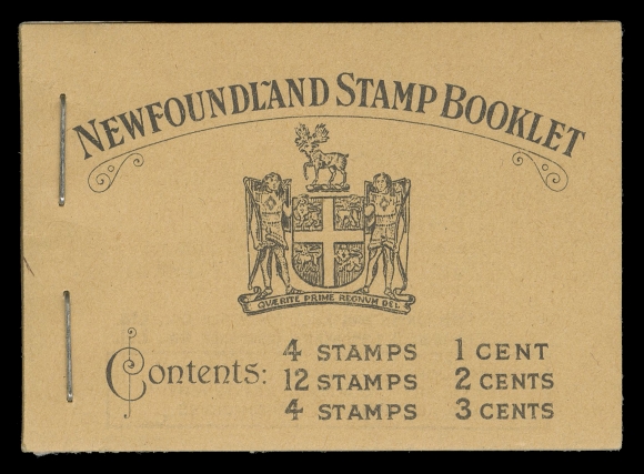 NEWFOUNDLAND -  5 1932-1938 RESOURCES  BK2,Complete booklet with all five panes of four - One cent green, line perf 13, 2c rose comb perf 13½ (3 panes), and 3c orange brown line perf 13, and all advertising interleaves. Covers are clean and unmarked. A scarce booklet as nice as they come, XF NH