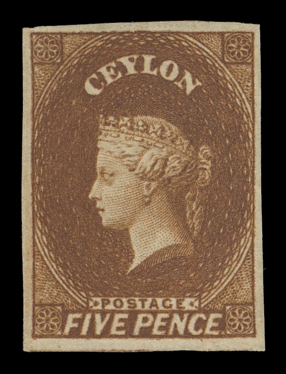 CEYLON  6,An extraordinary, very large margined unused example with fabulous rich colour on fresh paper; barely discernible bend at foot, an impressive stamp, XF; 2021 BPA cert. (SG 5 £1,600)