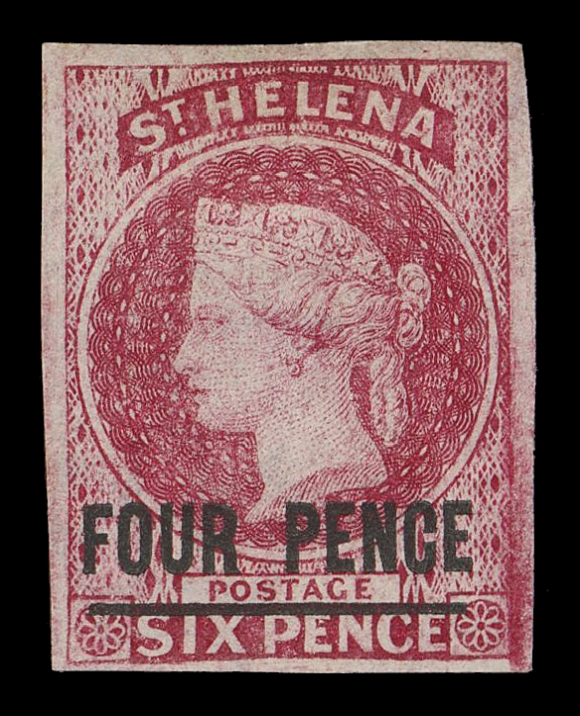 ST. HELENA  10,A large margined mint single showing top of the sheet watermark line, large part dull streaky original gum, much nicer than normally encountered, VF OG (SG 5 £500)