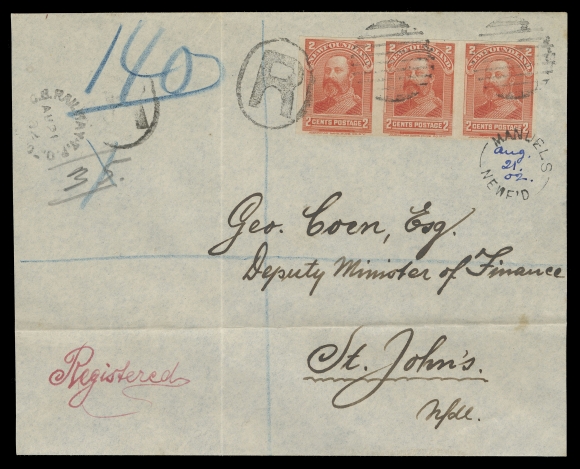 NEWFOUNDLAND -  4 1897-1947 ISSUES  1902 (August 21) Large envelope with red embossed Finance Department, St. John