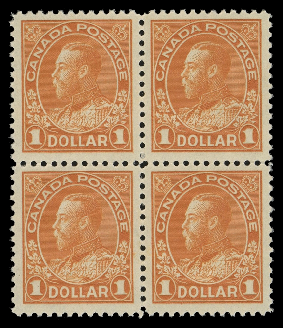 CANADA -  8 KING GEORGE V  122,A lovely fresh mint block of four, well centered with deep colour and full pristine original gum, VF NH