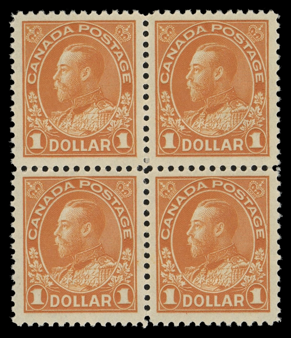 CANADA -  8 KING GEORGE V  122,A lovely fresh mint block of four, well centered with deep colour and full pristine original gum, VF NH