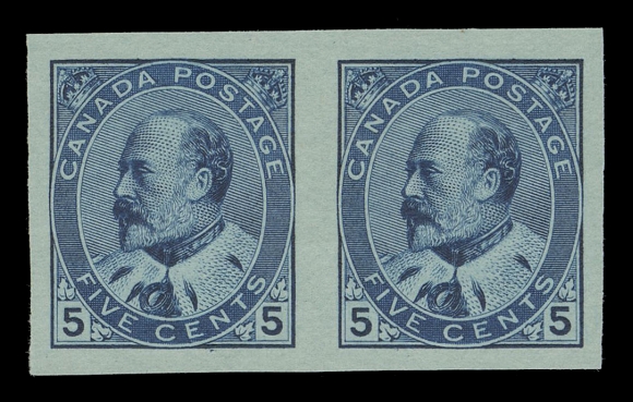 CANADA -  7 KING EDWARD VII  91a,A large margined imperforate pair with bright fresh colour, ungummed as issued, XF