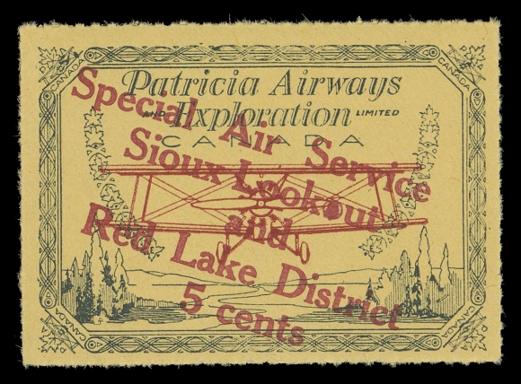 CANADA - 13 SEMI-OFFICIAL AIRMAILS  CL25d,Mint single with descending 5c overprint (Type B) in red showing constant variety third "O" malformed - filled in LOOKOUT (Position 7), fresh, VF NH