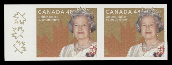 CANADA - 10 QUEEN ELIZABETH II  1932a,Mint imperforate pair with left sheet margin, choice, VF NH