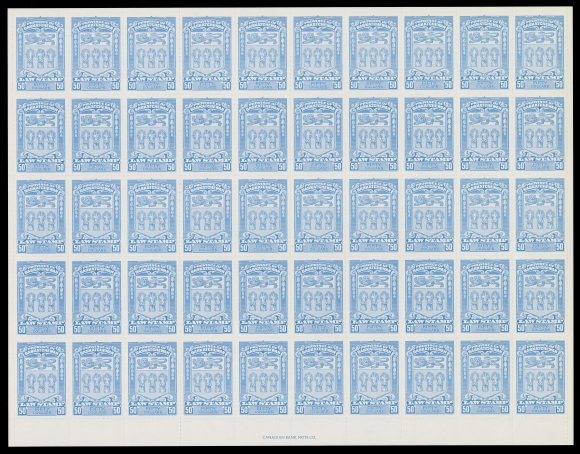 CANADA REVENUES (PROVINCIAL)  SL68-SL78,Complete set of eleven in full mint sheets of 50, all in an excellent state of preservation and showing Canadian Bank Note Co. imprint at lower centre of each. A rare set with face value of $4,592, VF NH (Van Dam $6,000 as singles)