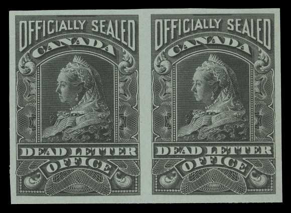CANADA - 19 OFFICIALLY SEALED AND POW  OX2a,An exceptionally fresh and choice imperforate pair on the characteristic very thick blue paper, large margins all around and ungummed as issued. Very scarce as only one sheet was printed (only 25 pairs can exist), superb in all respects, XF