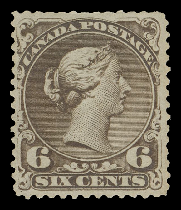 CANADA -  4 LARGE QUEEN  27,A quite well centered mint single with rich colour, remarkably retaining a large portion of its characteristic dull, white streaky original gum; much nicer than normally seen for this difficult stamp in mint condition, F-VF H; clear 2021 Greene Foundation cert.