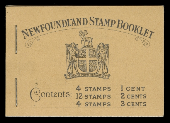 NEWFOUNDLAND -  8 BACK-OF-BOOK  BK2a,Complete booklet in immaculate condition, contains well centered mint NH perf 13.2 panes of 1c green, 2c rose (3) and 3c orange brown plus all advertising pages. Pristine, unmarked covers, XF NH
