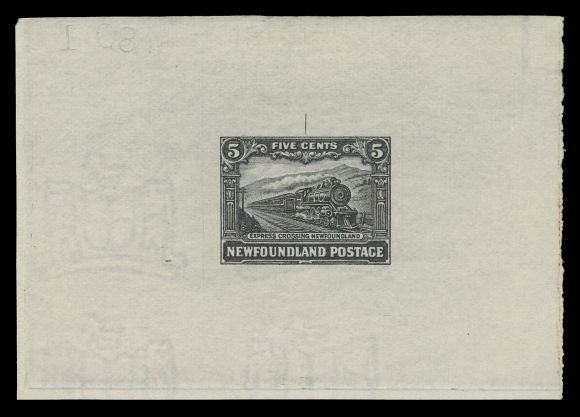 NEWFOUNDLAND -  4 1897-1947 ISSUES  167,Perkins Bacon Die Proof in dark slate green, near issued colour, on white wove watermarked paper 80 x 56mm; the final die with engraver