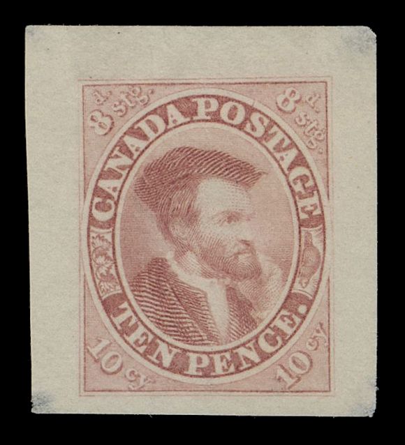TEN PENCE AND SEVENTEEN CENTS 7,American Bank Note Company Trade Sample Proofs - a phenomenal display of forty-nine different colours ranging from bright yellow to black, printed on several different paper types; about two-thirds are completely sound, others with usual thin (some very minor). Formed over many years on a one-by-one basis and displaying a high percentage of existing shade and paper combinations. A beautiful lot, one of the highlight of the collection pertaining to the Cartier stamp, VF-XF