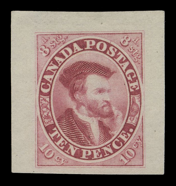 TEN PENCE AND SEVENTEEN CENTS 7,American Bank Note Company Trade Sample Proofs - a phenomenal display of forty-nine different colours ranging from bright yellow to black, printed on several different paper types; about two-thirds are completely sound, others with usual thin (some very minor). Formed over many years on a one-by-one basis and displaying a high percentage of existing shade and paper combinations. A beautiful lot, one of the highlight of the collection pertaining to the Cartier stamp, VF-XF