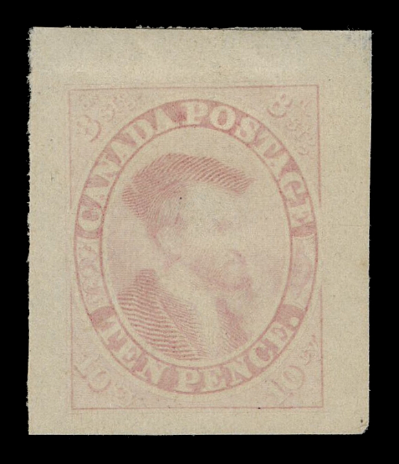 TEN PENCE AND SEVENTEEN CENTS 7,American Bank Note Company Trade Sample Proofs - a phenomenal display of forty-nine different colours ranging from bright yellow to black, printed on several different paper types; about two-thirds are completely sound, others with usual thin (some very minor). Formed over many years on a one-by-one basis and displaying a high percentage of existing shade and paper combinations. A beautiful lot, one of the highlight of the collection pertaining to the Cartier stamp, VF-XF