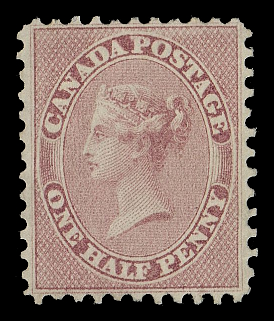 HALF PENNY AND ONE CENT  11,An exceptionally well centered mint single of this difficult classic stamp, displaying superior attributes to those we have seen over the years with the best centering one can hope to find on Canada