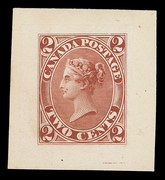 TWO CENTS  20,An exceptional "Goodall" Die Proof, engraved, printed in brownish red on india paper 23 x 28mm, sunk on card 30 x 33mm. In pristine fresh condition and rarely offered, XF (Minuse & Pratt 20TC2g)Provenance: Arthur Groten, Maresch Sale 132, September 1981; Lot 106The "Lindemann" Collection (private treaty circa 1997)