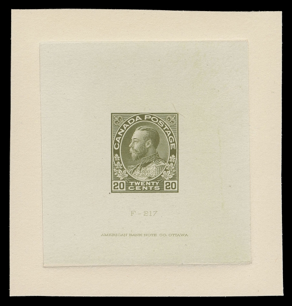 ADMIRAL PROOFS 119,Die Proof in issued colour on india paper 55 x 59mm, die sunk on card 72 x 75mm; the hardened die showing ABNC imprint (23.5mm wide) and die number "F-217" below design, choice and VF (Minuse & Pratt 119 A P1)