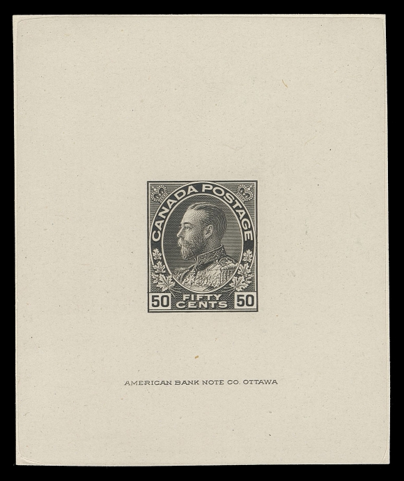 ADMIRAL PROOFS 120,Die Proof printed in the issued colour, the first printing colour on india paper 61 x 73mm mounted on nearly same-size card, showing full die sinkage area; the unhardened die without die number but with larger ABNC imprint (25mm wide) below design. A very scarce proof, VF (Minuse & Pratt 120 B TC2a)