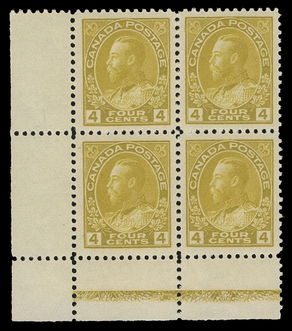ADMIRAL STAMPS 110b,A superb corner margin mint block displaying Type D inverted (40% strength) lathework, amazing colour on fresh paper, superior centering, XF NH