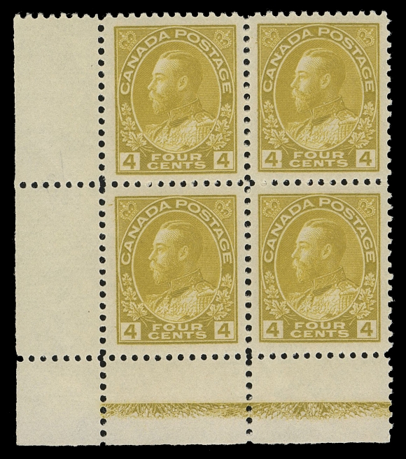 ADMIRAL STAMPS  110b,A superb corner margin mint block displaying Type D inverted (40% strength) lathework, amazing colour on fresh paper, superior centering, XF NH