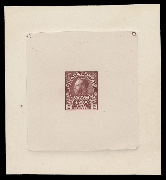 ADMIRAL PROOFS  MR1-MR2,The set of two Large Die Proof in the issued colours on india paper with rounded corners 61-62 x 63-65mm, sunk on slightly larger cards 86 x 92mm; showing die number "OG-66" and "OG-67" respectively above designs. An attractive and very scarce duo, VF (Minuse & Pratt MR1P1a-MR2P1a)Provenance: Ed Richardson, Maresch Sale 101, April 1978; Lot 437, 439