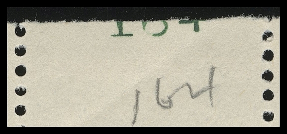 ADMIRAL STAMPS  104e,Matching Upper Right strips of ten without imprints, hand-punched "163" and "164" respectively, former VF and latter Fine, hinged in margin only leaving all stamps NH. Likely the only instance among the 199 plates on the One Cent where a simple plate number was hand-punched on the plate rather than usual plate imprint engraved on the plate; both penciled "July 19 