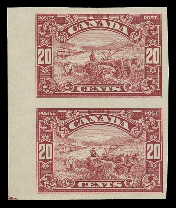 CANADA -  8 KING GEORGE V  149b-159a,A complete set of eleven mint imperforate pairs, horizontal format on 1c to 8c and vertical on 10c to $1, 3c LH, the 50c Bluenose a lower left corner margin pair, others with sheet margin on one side, disturbed OG,  VF (Unitrade cat. $3,475)