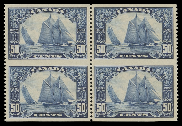 CANADA -  8 KING GEORGE V  149e-159c,An exceptionally fresh and choice mint set of eleven blocks of four imperforate horizontally, unusually bright fresh colour and very well centered, each with faint hinging at top centre, seldom seen set in blocks, VF-XF