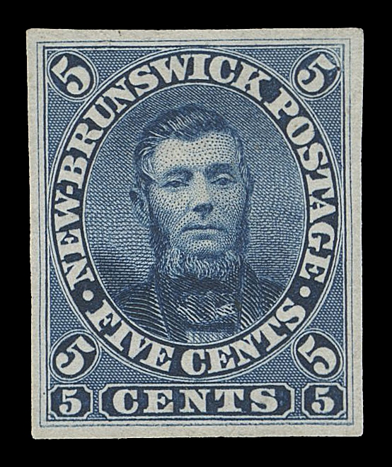 NEW BRUNSWICK  5,Trial Colour Die Essay printed in blue violet on india paper, originating from a "Goodall" compound die; very scarce,  a visually striking colour, VF