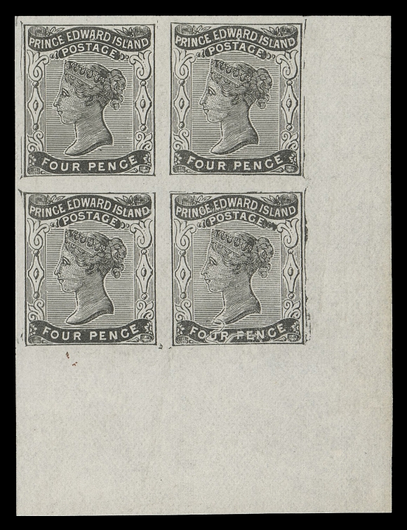 PRINCE EDWARD ISLAND  9d,Lower right imperforate block, ungummed as issued, VF