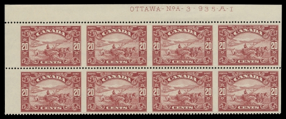 CANADA -  8 KING GEORGE V  157b,A well centered mint Plate 3 upper left block of eight imperforate vertically, attractive and rare, VF+ NH