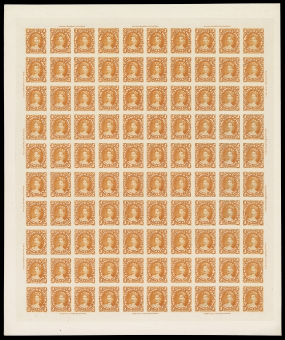 NEW BRUNSWICK  7Pi,A superb plate proof sheet of 100 in the issued colour on card mounted india paper, fresh and choice, shows fourteen ABNC imprints, XF (Cat. as single proofs)