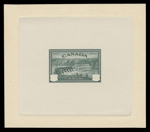 CANADA -  9 KING GEORGE VI  270,A Trial Colour Progressive Die Proof with blank value tablets,  engraved and printed in dark green on india paper 72 x 62mm, die sunk on slightly larger card 90 x 79mm, no die number and  imprint. An impressive unfinished proof, XF